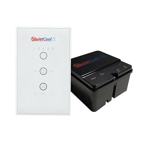 Quietcool Whole House Fan Wireless Control Kit - No Hard Wiring Required for Wall Switch - Three Speed Capable - 1/2/4/8/12 Hour Countdown Timer - Up to 100ft Range - Batteries Included (Glass)