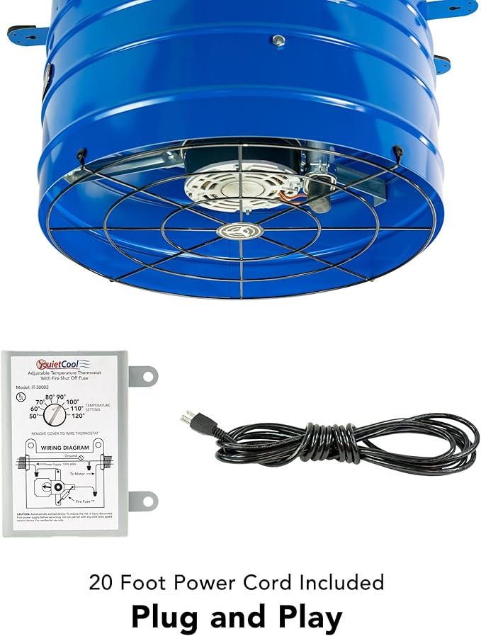 Quietcool AFG PRO-2.0 Attic Fan for Gable Vents - 1945 CFM - Adjustable Thermostat - 20ft Power Cord - Plug-and-play - Two Speed Capable