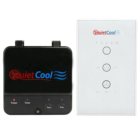 Quietcool Whole House Fan Wireless Control Kit - No Hard Wiring Required for Wall Switch - Three Speed Capable - 1/2/4/8/12 Hour Countdown Timer - Up to 100ft Range - Batteries Included (Glass)