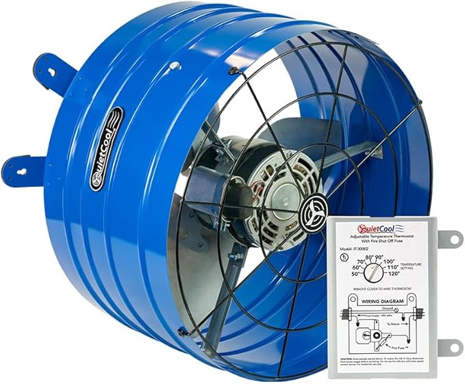 Quietcool AFG PRO-2.0 Attic Fan for Gable Vents - 1945 CFM - Adjustable Thermostat - 20ft Power Cord - Plug-and-play - Two Speed Capable
